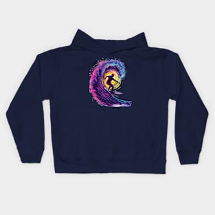 Ride the Neon Wave: Dynamic Surfer Illustration Kids Hoodie